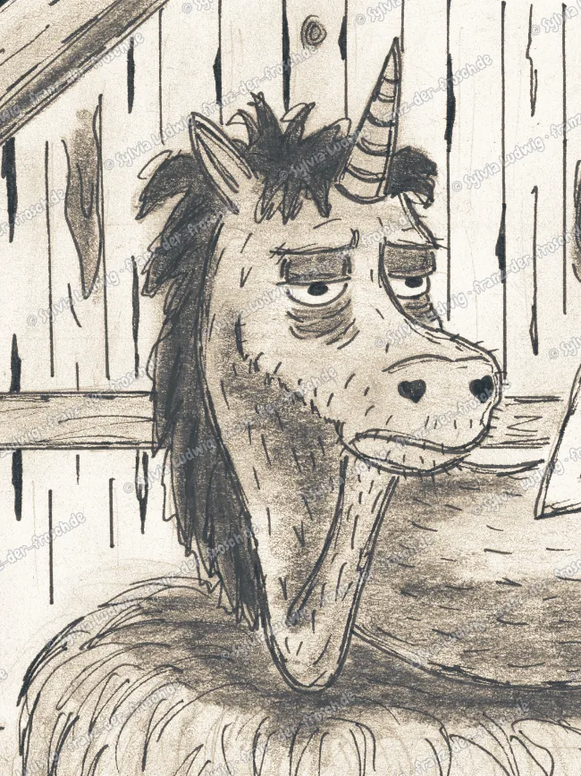 Ein müdes Einhorn im Stall
